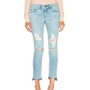 Rag & Bone Dre Distressed Crop Straight Jeans Step Hem Light Wash 27